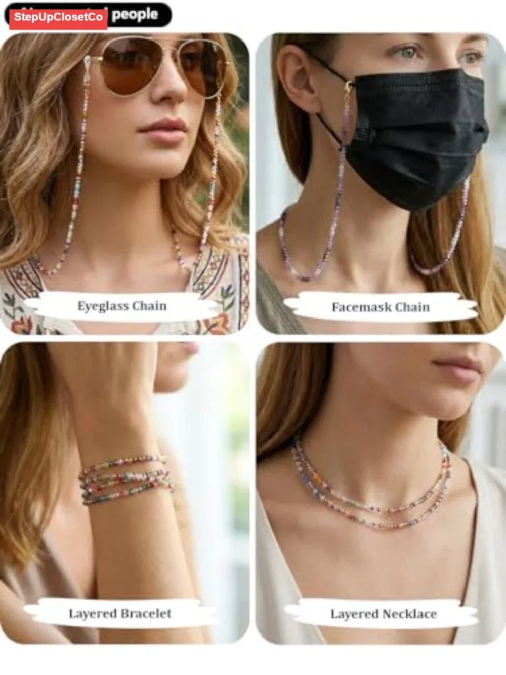 Glass Beaded Eyeglass Chain Sunglass Holder Neck Strap